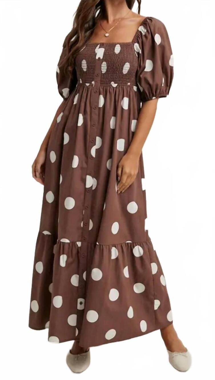 NEW WISHLIST puff sleeve polka dot dress in chocolate/white